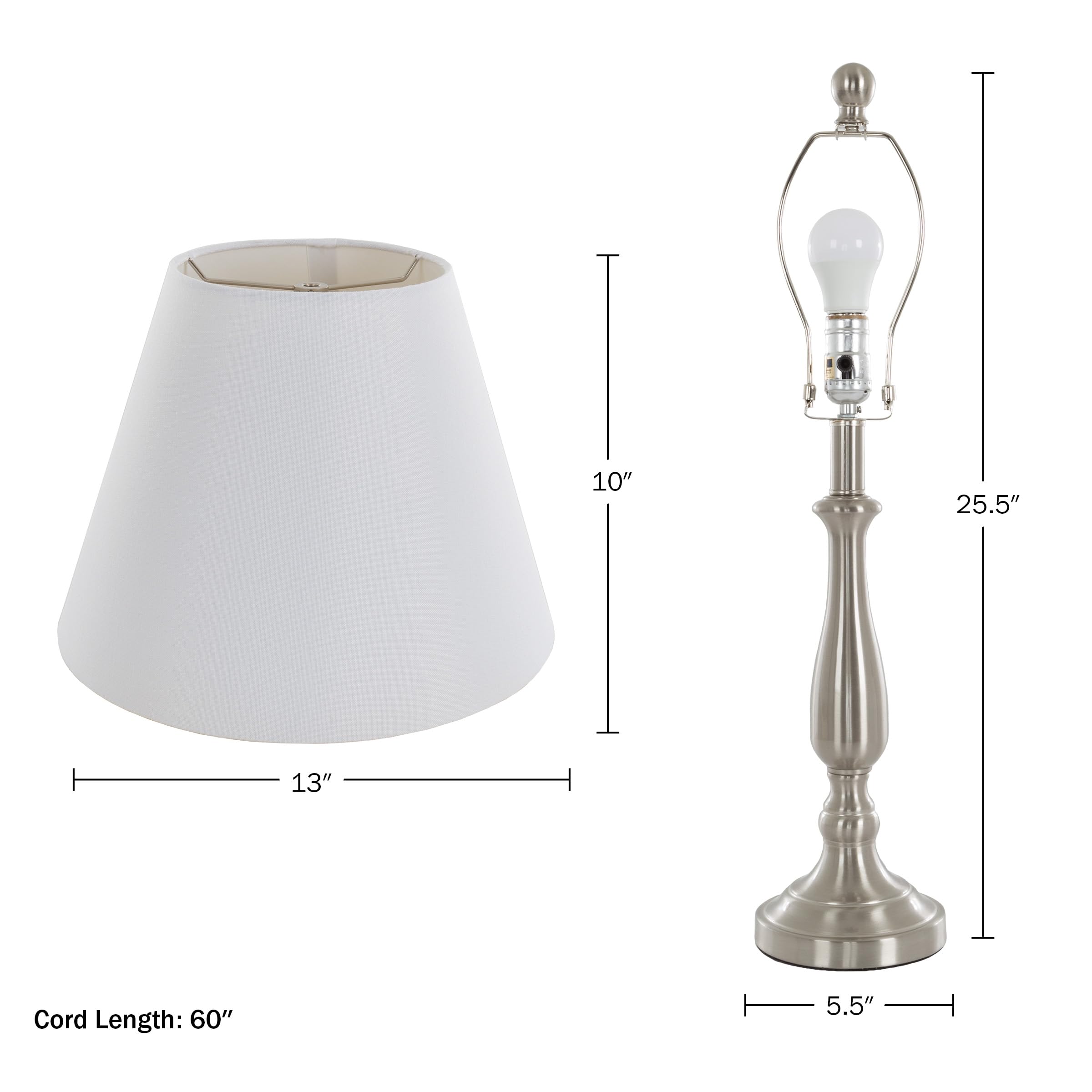 Premium Brushed Steel Table Lamps Set of 2 - Modern LED Accent Lighting for Bedroom, Living Room, Office & Entryway - Elegant Home Decor by Lavish Home | Perfect for Nightstands, Desks & Cozy Reading Nooks