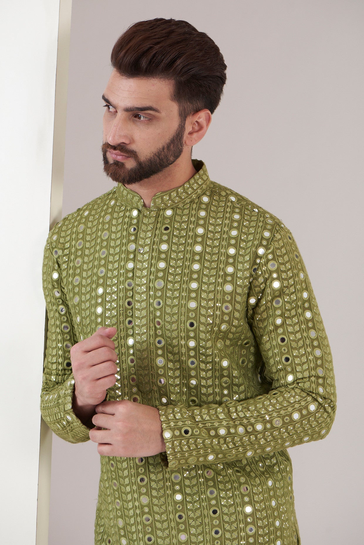 Stylish Mehandi Green Mirror Work Kurta for Women - Traditional Indian Embroidered Tunic Top for Festivals & Parties