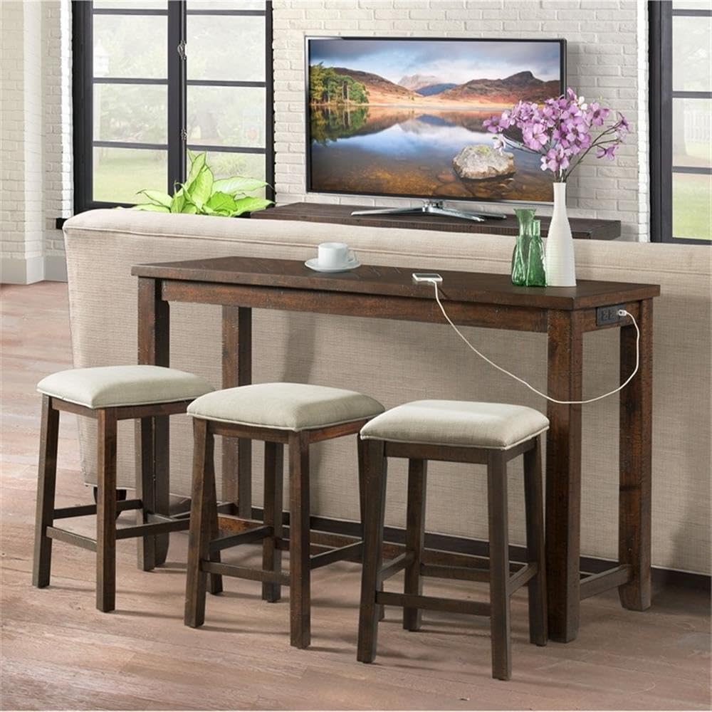 Picket House Furnishings Dex Multipurpose Bar Table Set - 36 Inch Brown Counter Height Dining Table with 2 Stools - Perfect for Kitchen, Breakfast Nook, Small Space & Home Bar Setup