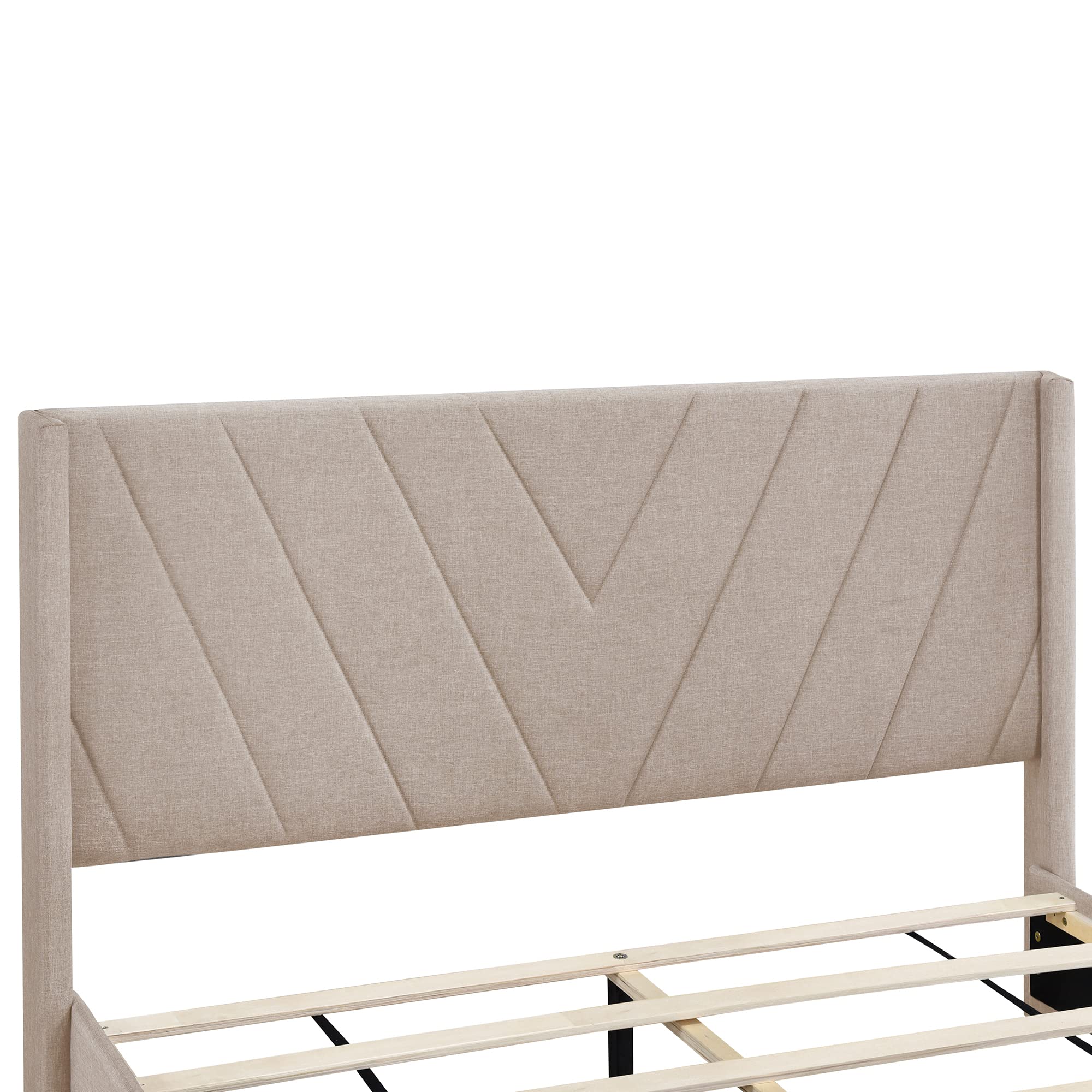 Merax Queen Size Linen Upholstered Platform Bed with 3 Storage Drawers & Headboard - No Box Spring Needed, Beige Modern Bed Frame for Small Space Bedroom, Guest Room & Apartment