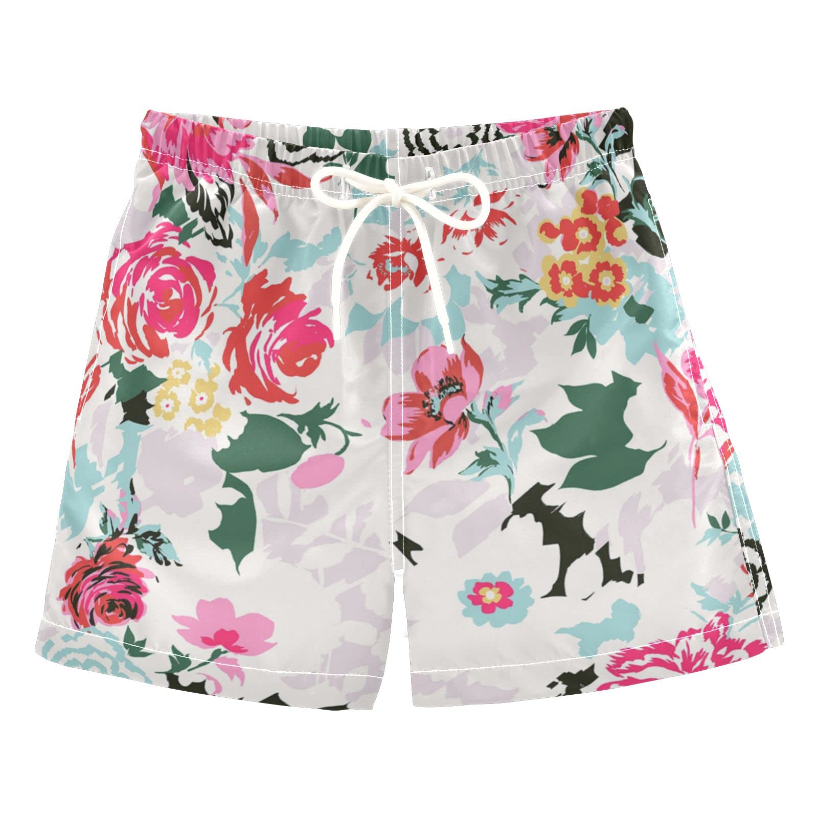AMICHIC Boys' Elegant Floral Swim Trunks with Mesh Lining - Quick Dry Swim Shorts for Beach, Pool & Vacation - Adjustable Waist for Comfortable Fit