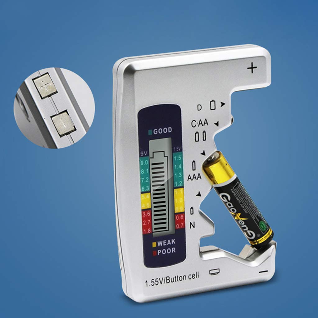 Digital Battery Tester - Accurate Capacity Detector for C, D, N, AA, AAA, 9V & 6F22 Batteries (1.55V Button Cell Included) - Perfect for Home, Office & Emergency Kits