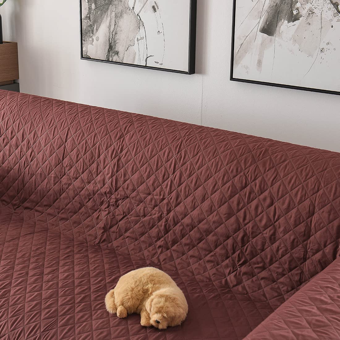 Reversible Quilted Sofa Slipcover - Microfiber Non-Slip Washable Couch Cover with Adjustable Straps - Furniture Protector for Pets & Kids (Coffee, 75
