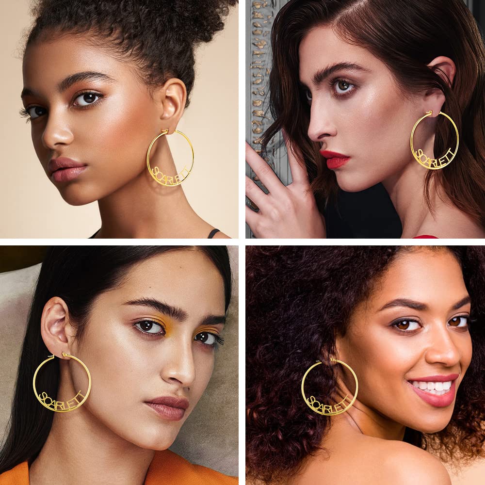 Personalized Name Bamboo Hoop Earrings for Women - Custom Big Oversized Hip-Hop Earrings with Any Name - Perfect Gift for Wife, Mom, Daughter, Sister - Birthday, Graduation, Party Jewelry - Everyday Wear & Special Occasions