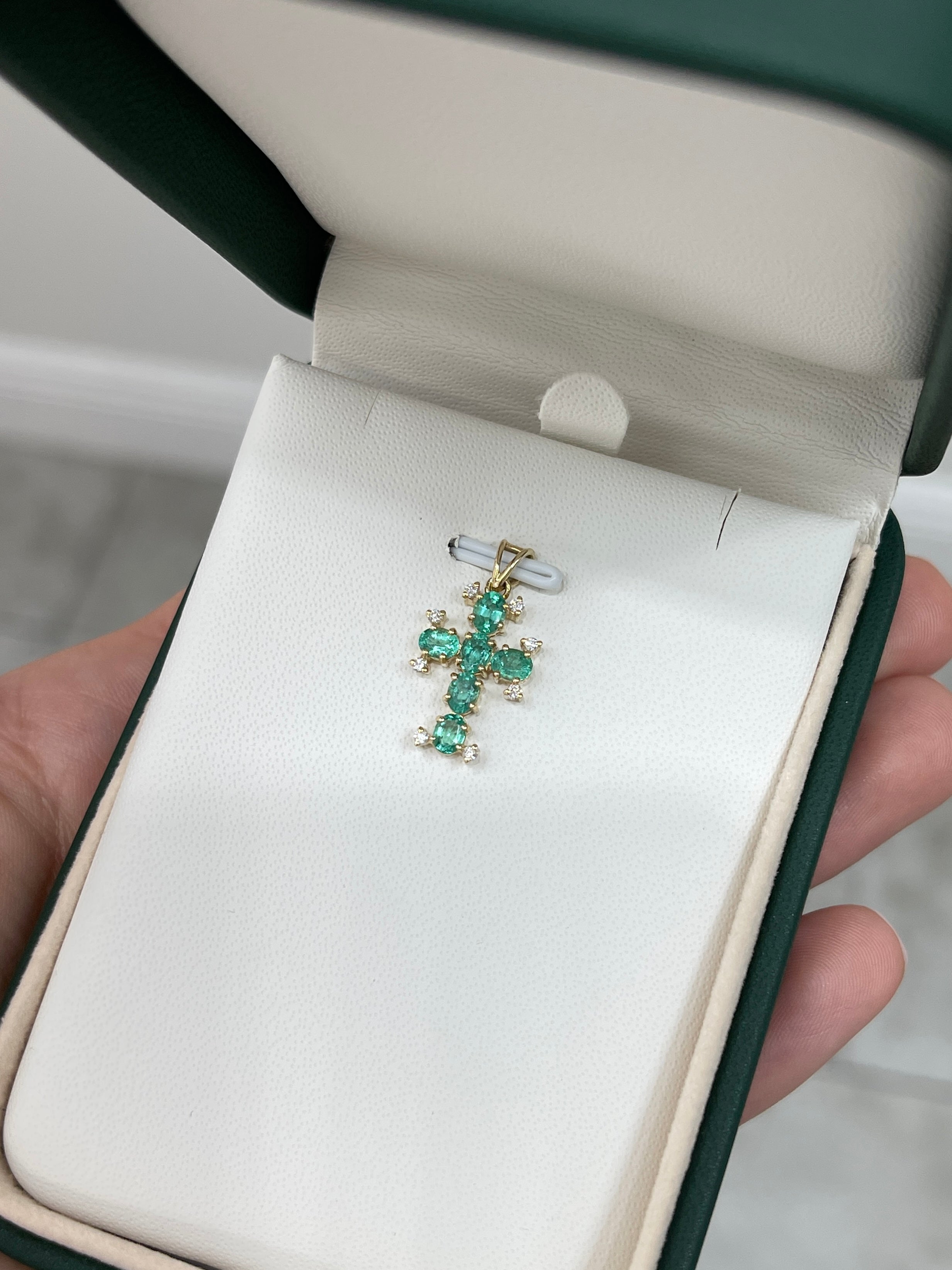 1.05tcw Oval Emerald & Diamond Cross Pendant in 14K Gold - Elegant Jewelry Gift for Women, Perfect for Christmas, Birthday & Anniversary Celebrations