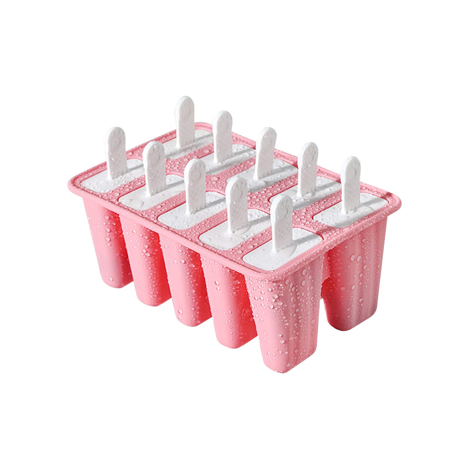 Navyoom 10-Cavity Reusable Silicone Popsicle Molds with Sticks - BPA Free Ice Pop Maker for Kids & Adults - Perfect for Homemade Frozen Treats, Summer Parties & Healthy Snacks (Pink)