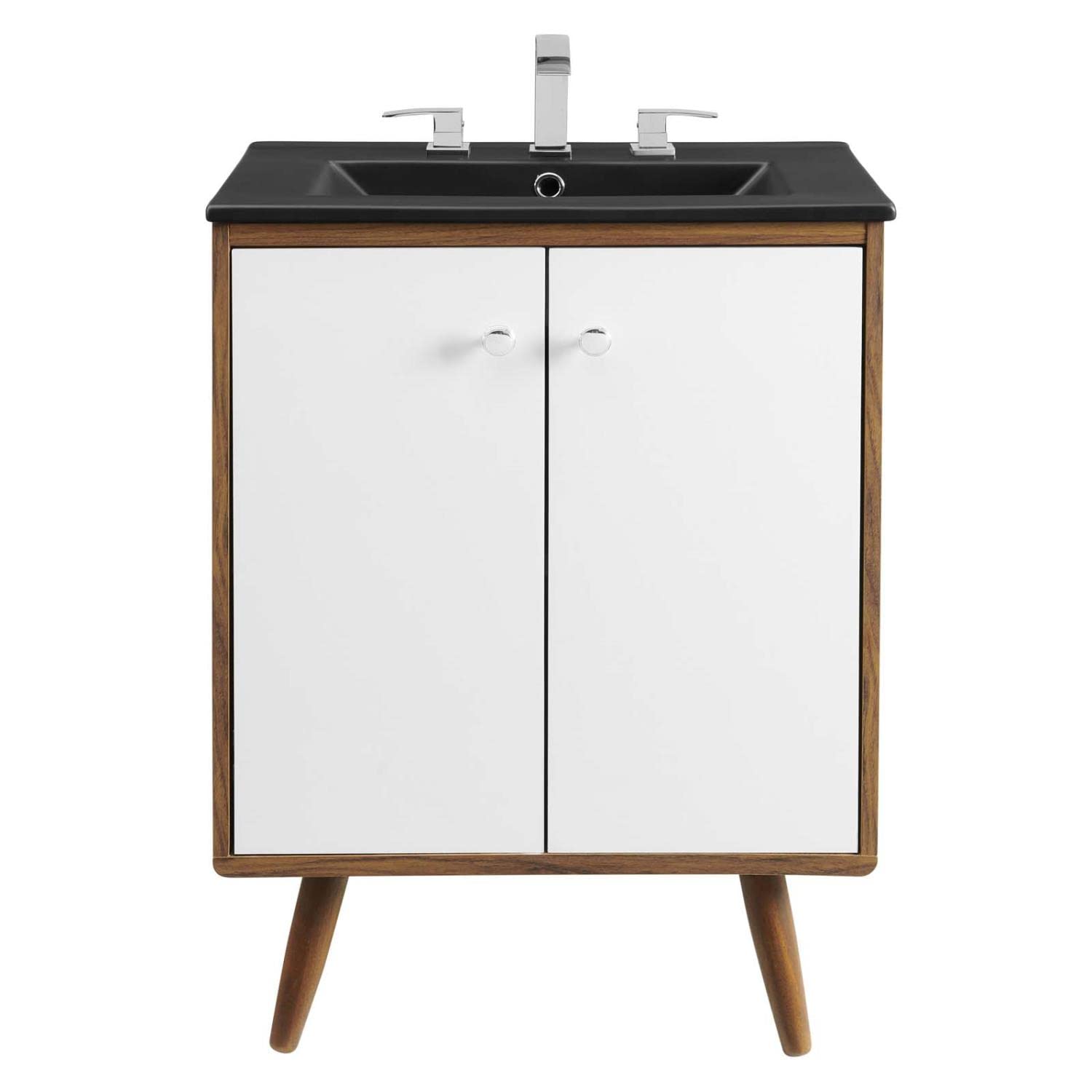 Modway Transmit 24 Inch Modern Bathroom Vanity with Sink - White & Black Finish for Small Bathrooms | Space-Saving Design Perfect for Apartments, Guest Baths & Powder Rooms
