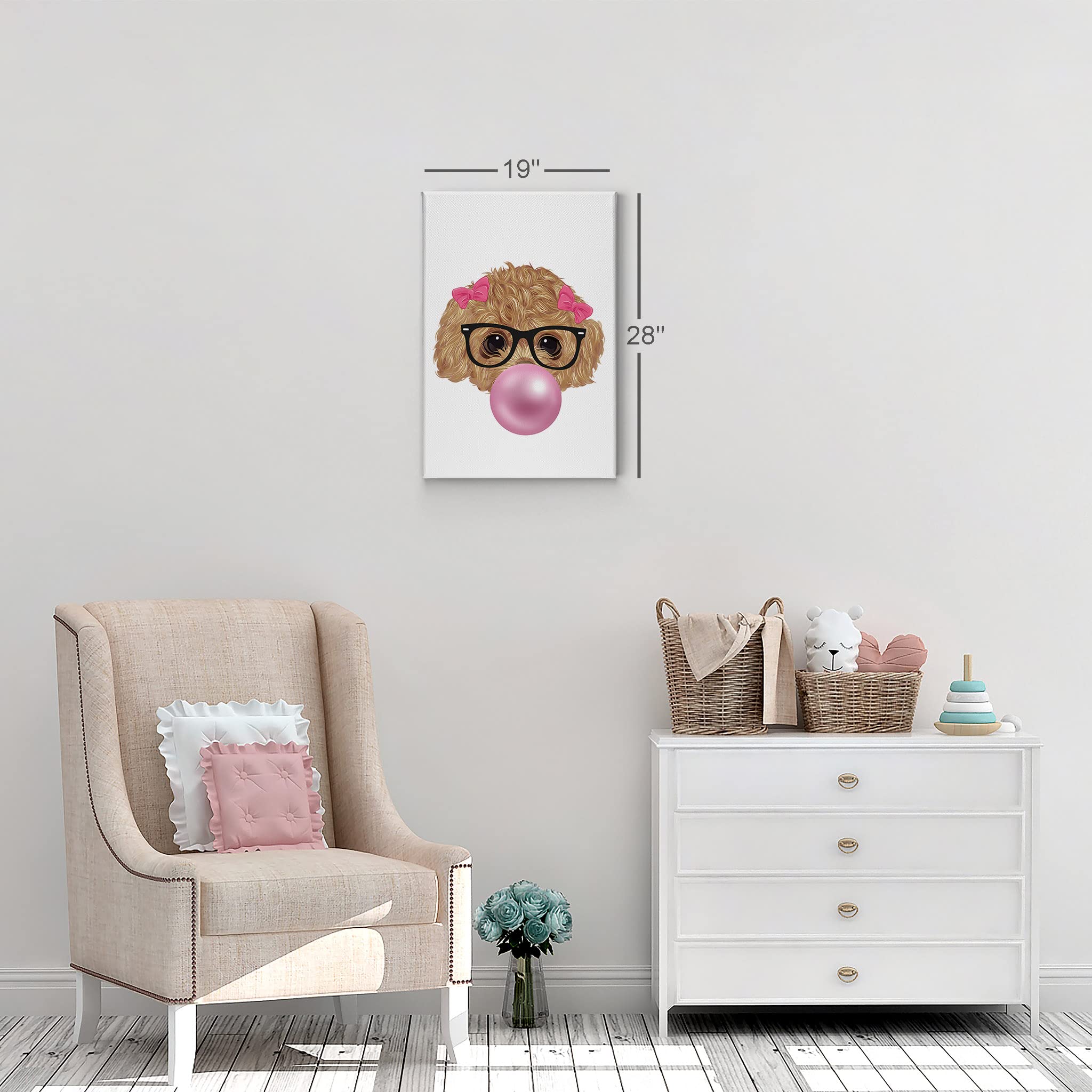 Smile Art Design Toy Poodle Puppy Portrait with Glasses Chewing Bubble Gum - Canvas Wall Art Print for Dog Lovers, Pop Art Decor for Living Room, Bedroom, Nursery - Perfect Gift for Pet Owners (36x24)