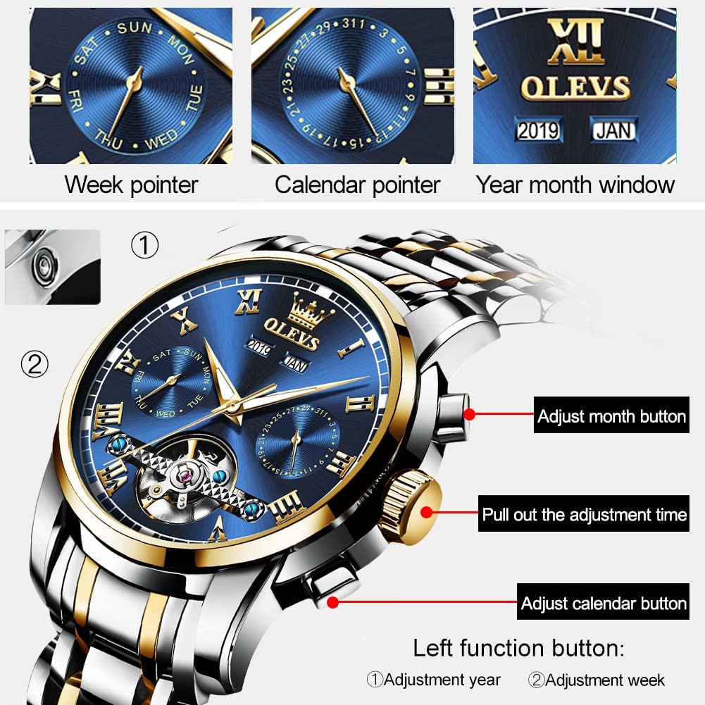 OLEVS Automatic Self-Winding Men's Watch - Luxury Stainless Steel Tourbillon Mechanical Watch with Luminous Hands & Waterproof Design | Perfect for Business, Formal Events & Everyday Wear