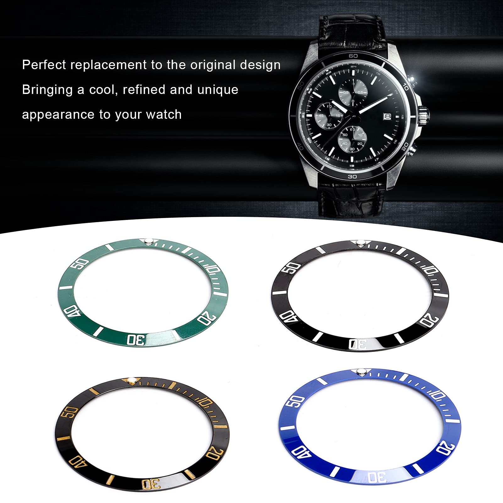 4PCS Ceramic Watch Bezel Insert Ring Replacement - High Quality Watch Bezel Upgrade for Rolex, Seiko & Dive Watches - Perfect for Watch Repair, Customization & Bezel Replacement (Diving, Sports & Everyday Use)