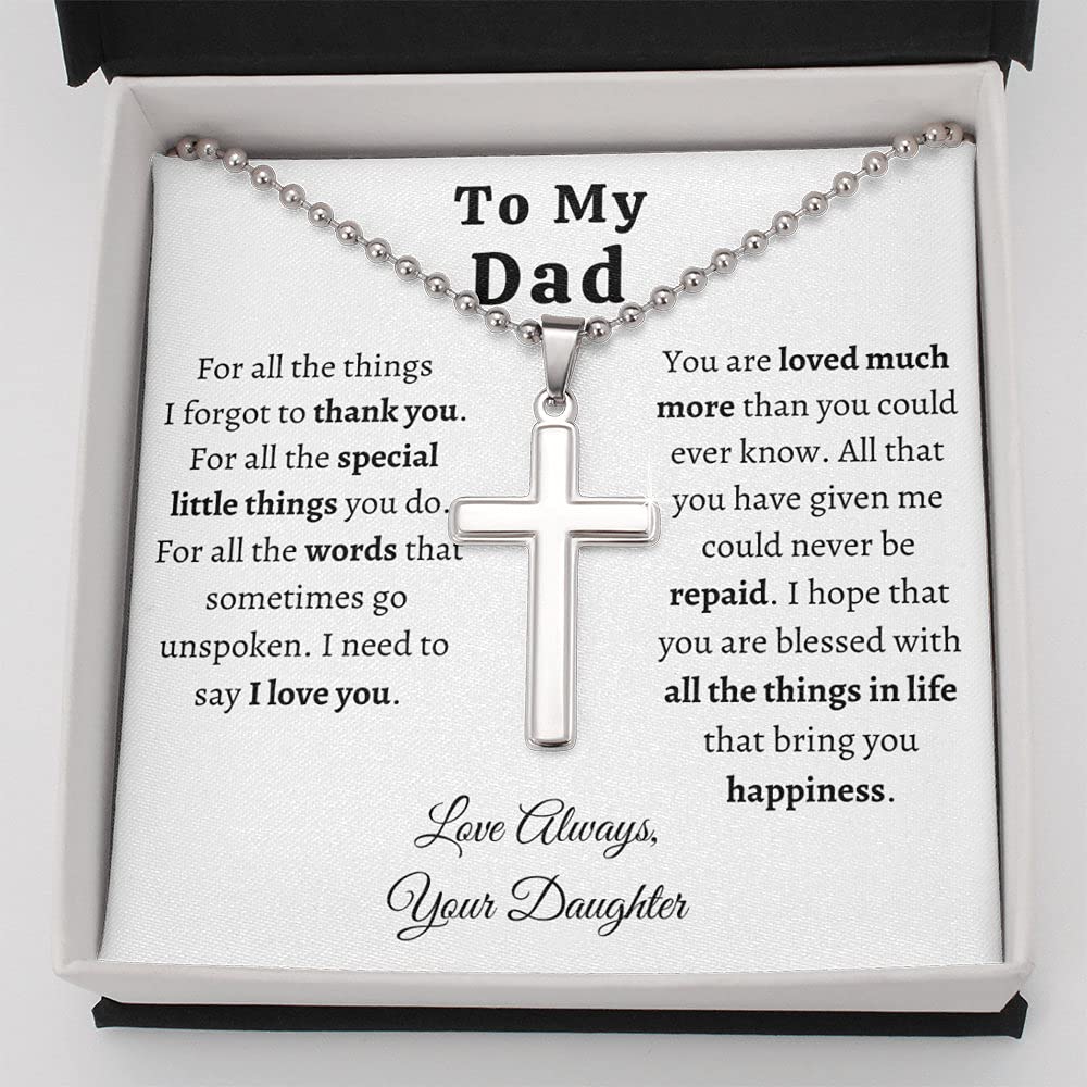 Personalized Cross Necklace for Dad - Handmade Father's Day Gift from Daughter | Custom Engraved Jewelry for Birthday & Appreciation