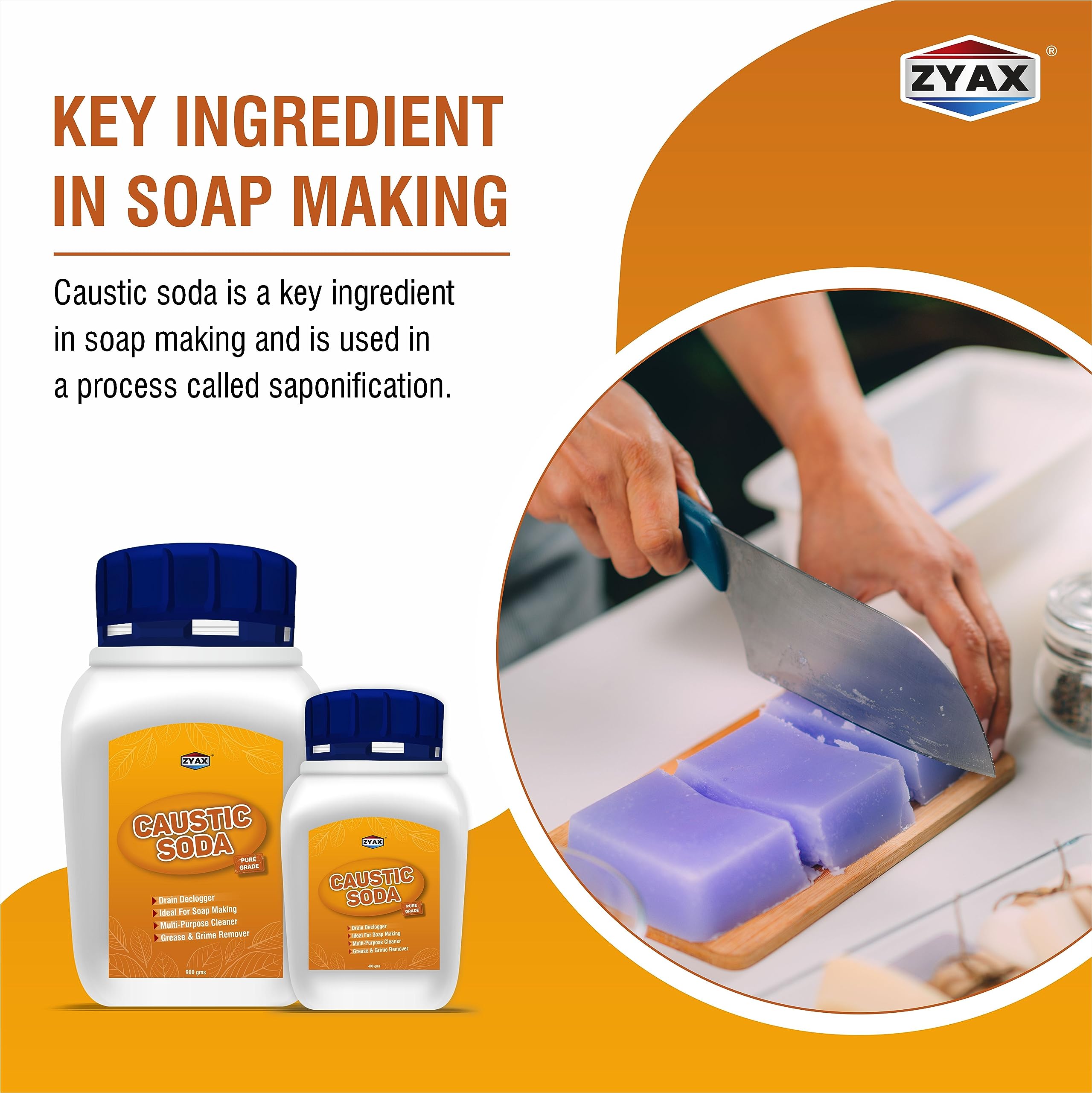 ZYAX 400g Caustic Soda (Sodium Hydroxide) - Powerful Drain Cleaner, Chimney Degreaser & Soap Making Supply - Unclogs Pipes, Removes Grease & Makes Homemade Soap - Ideal for Kitchen, Bathroom & DIY Cleaning Projects