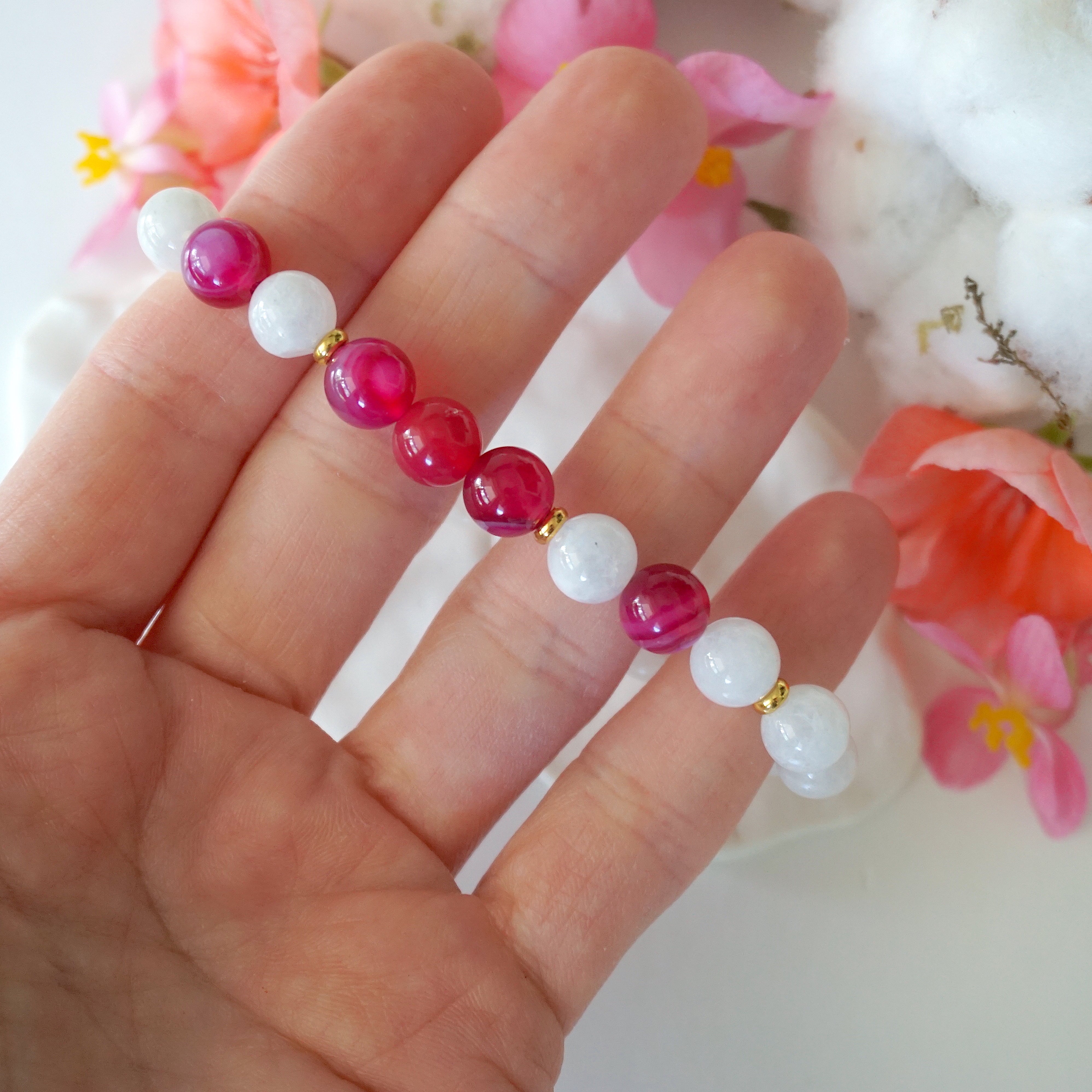 Pink Agate Healing Crystal Mala Bracelet - Natural Stone Beads for Meditation, Yoga & Spiritual Balance | Handmade Adjustable Buddhist Prayer Beads