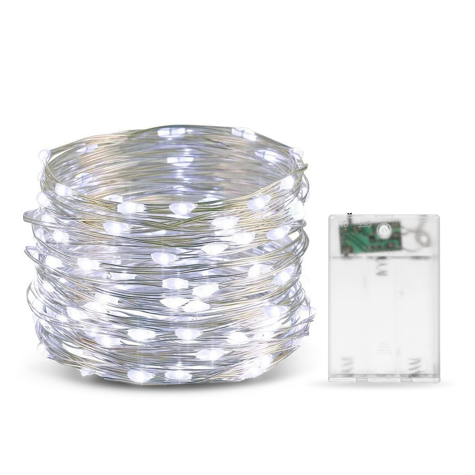 33ft 100 LED Fairy String Lights - Battery Operated Silver Wire Lights with IP65 Waterproof - Cold White Starry Lights for Bedroom, Christmas, Wedding, Party Decorations - Perfect for Indoor/Outdoor Home Decor, Garden, Patio and Special Events