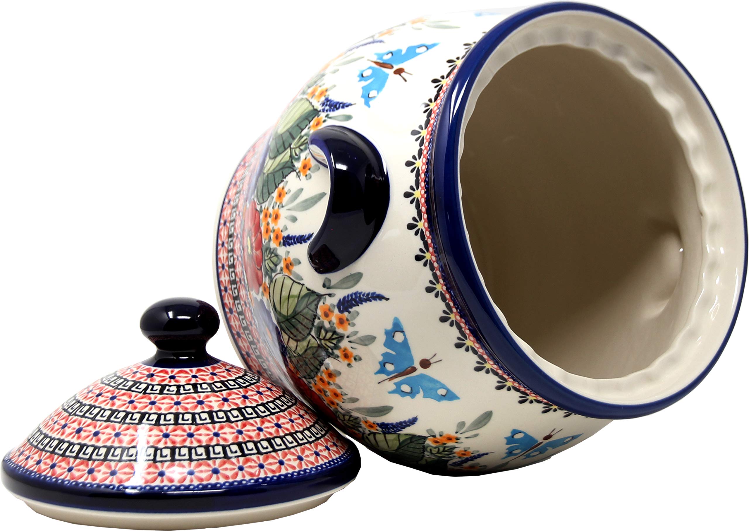 Extra Large 6 Quart Polish Pottery Cookie Jar & Canister - Floral Butterfly Unikat Pattern by Zaklady Boleslawiec | Perfect for Kitchen Storage, Baking Supplies & Home Decor