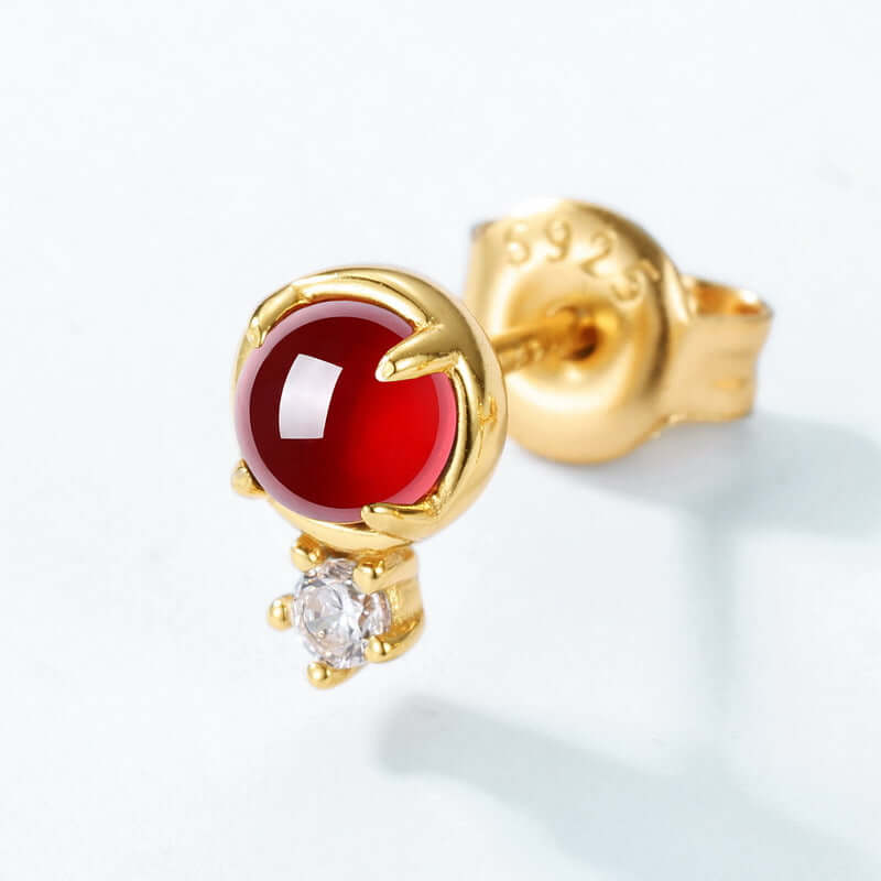 Asymmetric Red Garnet Rose Stud Earrings for Women | 925 Sterling Silver Dainty Floral Jewelry | Perfect for Valentine's Day, Anniversary & Romantic Date Night Gifts