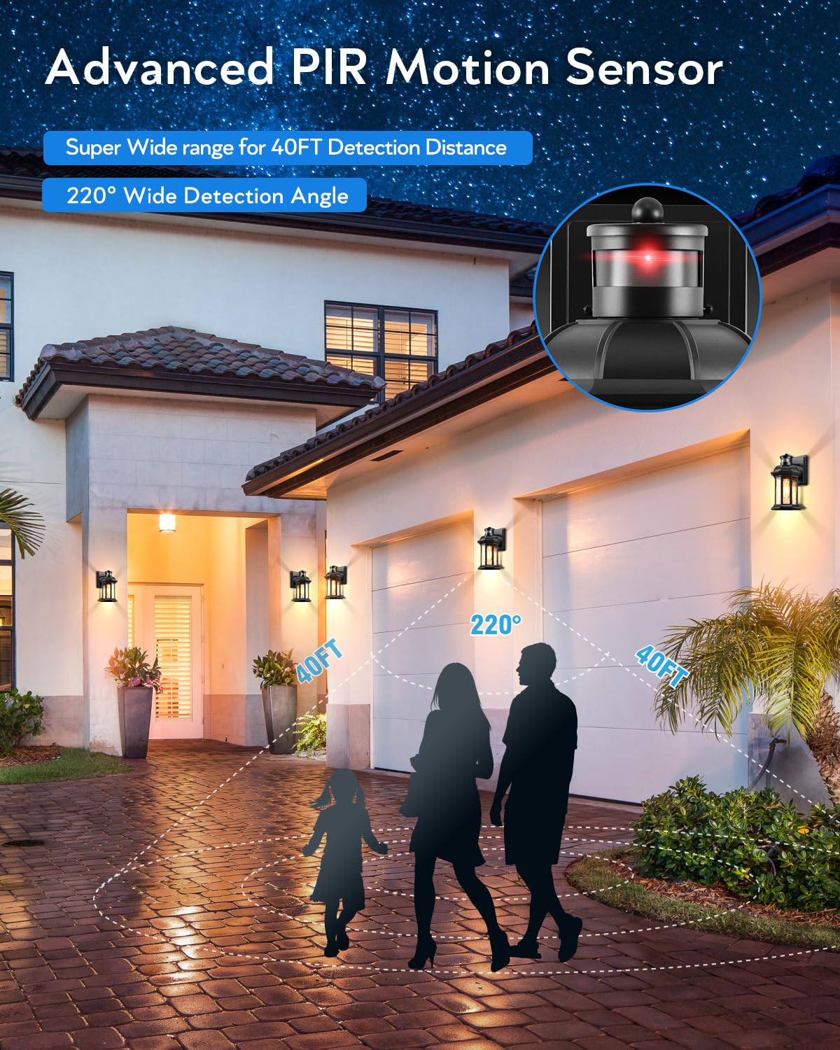 VIANIS Dusk to Dawn Motion Sensor Outdoor Porch Light - Modern Black Waterproof Wall Mount Exterior Light Fixture with Anti-Rust Aluminum & Tempered Ripple Glass - Perfect for Garage, Entryway, Patio, and Backyard Security Lighting
