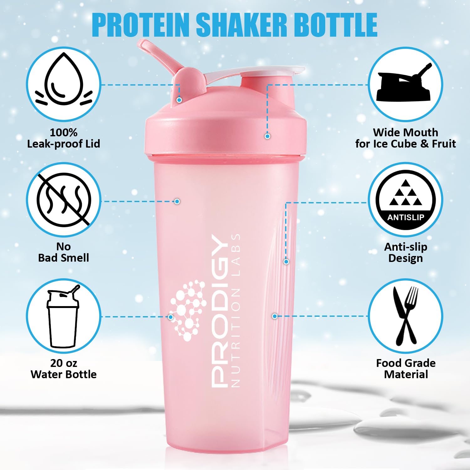 20oz Large Protein Shaker Bottle - BPA Free Mixing Cup for Protein Powder, Workout Supplements & Sports Drinks | Perfect for Gym, Fitness Training & Post-Workout Recovery | Leak-Proof Design for Athletes & Bodybuilders (Pink)