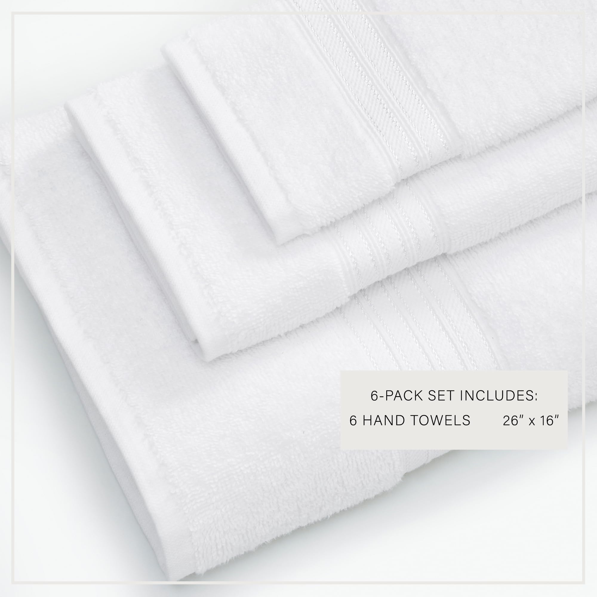 Great Bay Home 6-Pack White 100% Cotton Hand Towels 26x16 Inches - Soft, Absorbent & Quick-Drying Bath Towels for Kitchen, Bathroom & Guest Use - Premium Lightweight Towel Set for Everyday Home Essentials