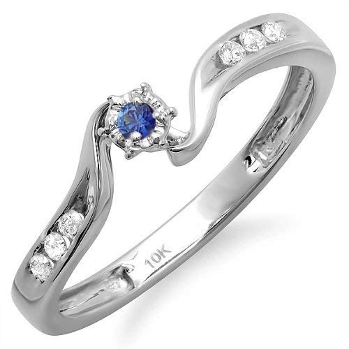 10K Solid White Gold Round Blue Sapphire & Diamond Women's Promise Bridal Engagement Ring - Dazzlingrock Collection | Perfect for Proposals, Anniversaries & Romantic Occasions