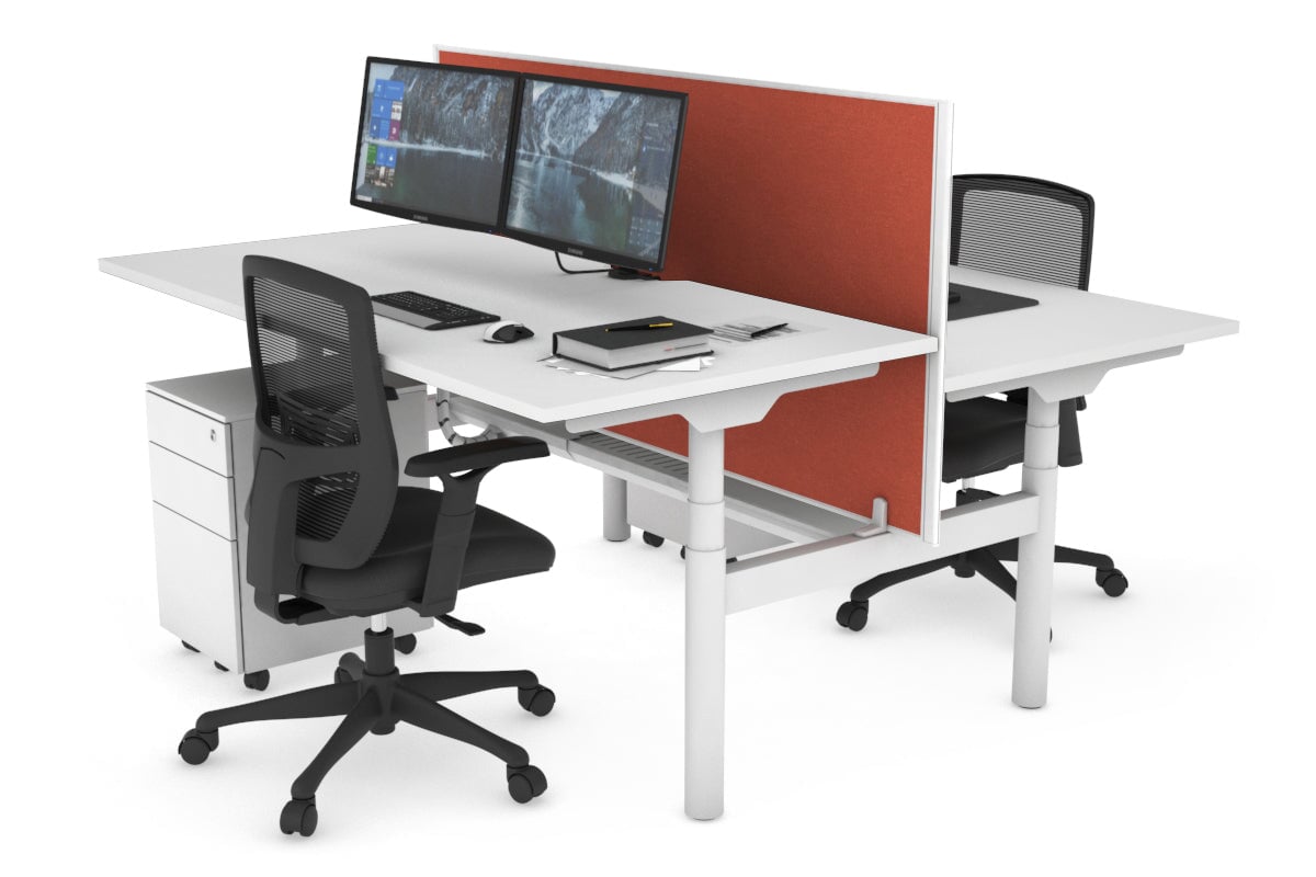 Flexi Premium Height Adjustable 2-Person H Bench Workstation - White Frame [1800L x 800W with Cable Management] - Ideal for Office, Home Workspace & Collaborative Environments