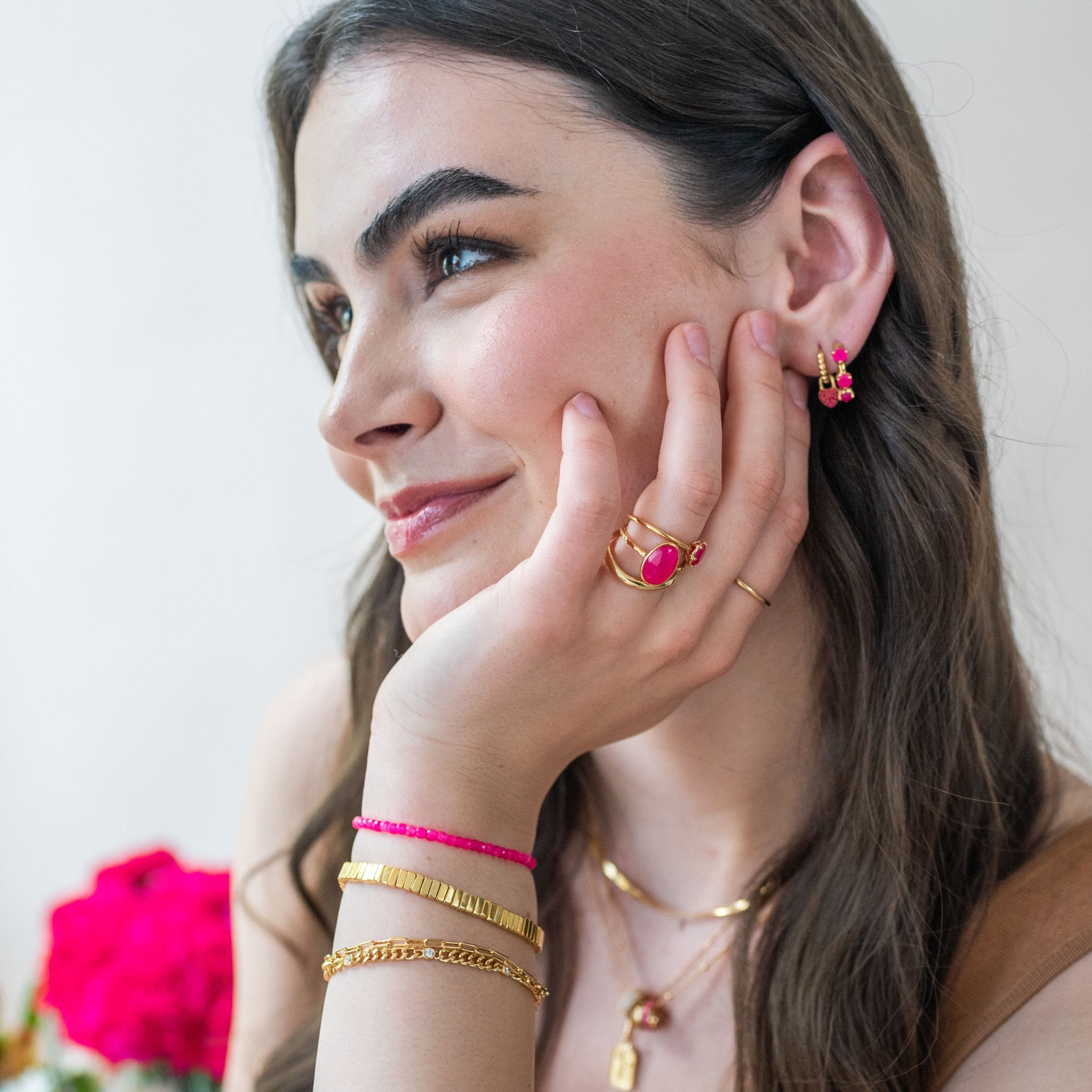 Mini Love Heart Lock Huggie Hoops Earrings - Hot Pink Chalcedony Gemstone for Women, Perfect for Valentine's Day Gifts & Everyday Wear