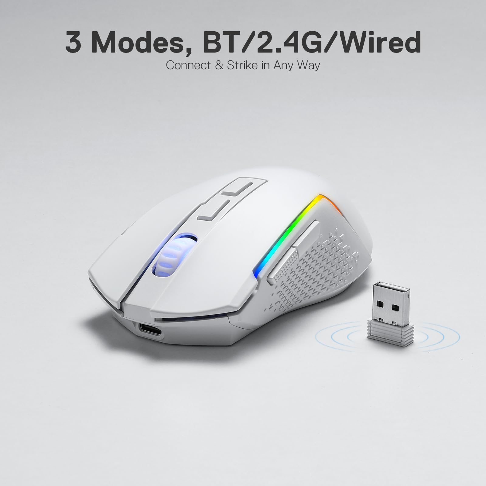 Redragon M693 Wireless Gaming Mouse - 8000 DPI Wired/Wireless Mouse with 3-Mode Connection (BT & 2.4G), 7 Programmable Buttons, Long Battery Life for PC, Mac, Laptop - Perfect for FPS, MOBA & MMO Gaming