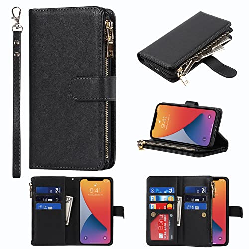 9 Card Slots Zipper Black