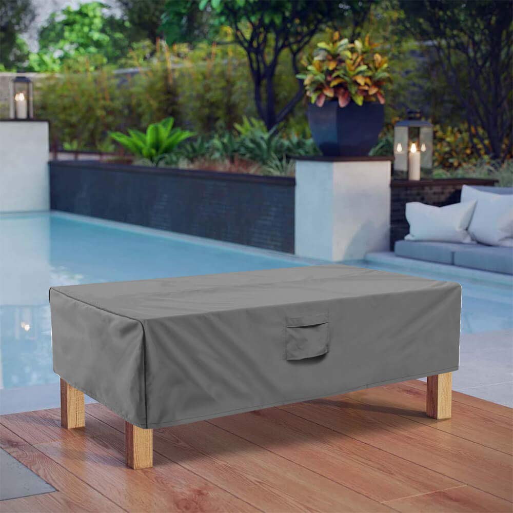 Vailge Heavy Duty Waterproof Rectangular Coffee Table Cover - Outdoor Patio Furniture Protector with Padded Handles & Reinforced Hem - Fits Large Coffee Tables (Grey) | Perfect for Lawn, Garden, Deck & Poolside Use