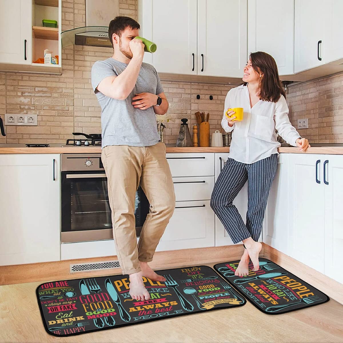 Premium Non-Slip Kitchen Rugs Set of 2 - Washable Black Floor Mats for Kitchen, Sink Area, Laundry & Office - Anti-Fatigue Comfort for Standing Work