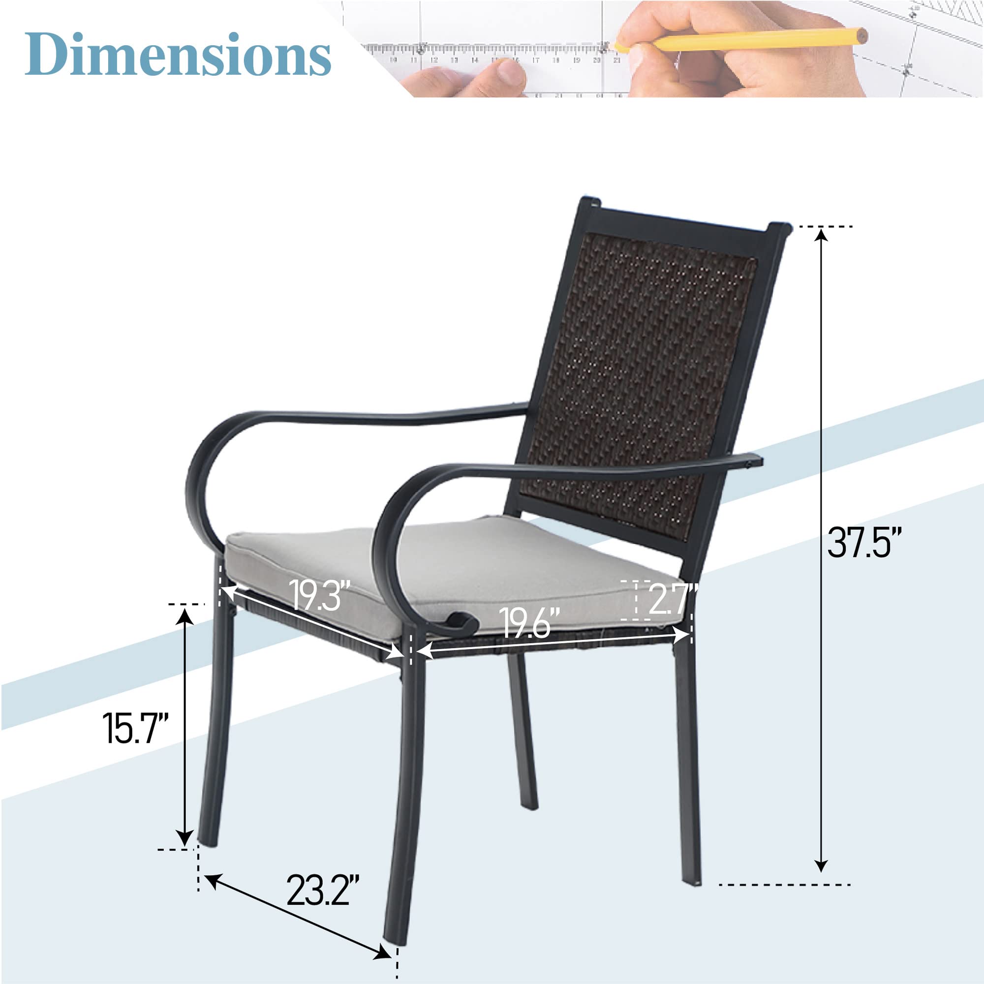 MFSTUDIO 7-Piece Outdoor Patio Dining Set - 6 Rattan Wicker Chairs with Rectangular Metal Table, Adjustable Umbrella Hole - Perfect for Backyard, Garden, Poolside & Outdoor Entertaining
