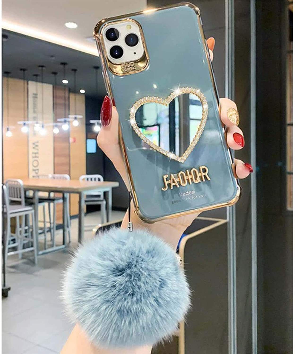 LELEBEAR Bling Heart-Shaped Mirror Phone Case for iPhone X/XS - Luxury Makeup Mirror & Protective Cover (Gray) | Perfect for Makeup Touch-Ups, Selfies & Glamorous Style