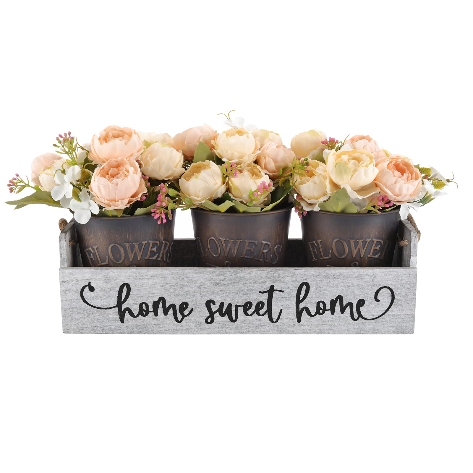 Handmade Retro Flower Pots - Rustic Wedding Table Centerpiece for Farmhouse Kitchen, Dining Room, Living Room & Coffee Table Decor (Champagne) | Perfect for Wedding Receptions, Anniversary Celebrations & Home Décor