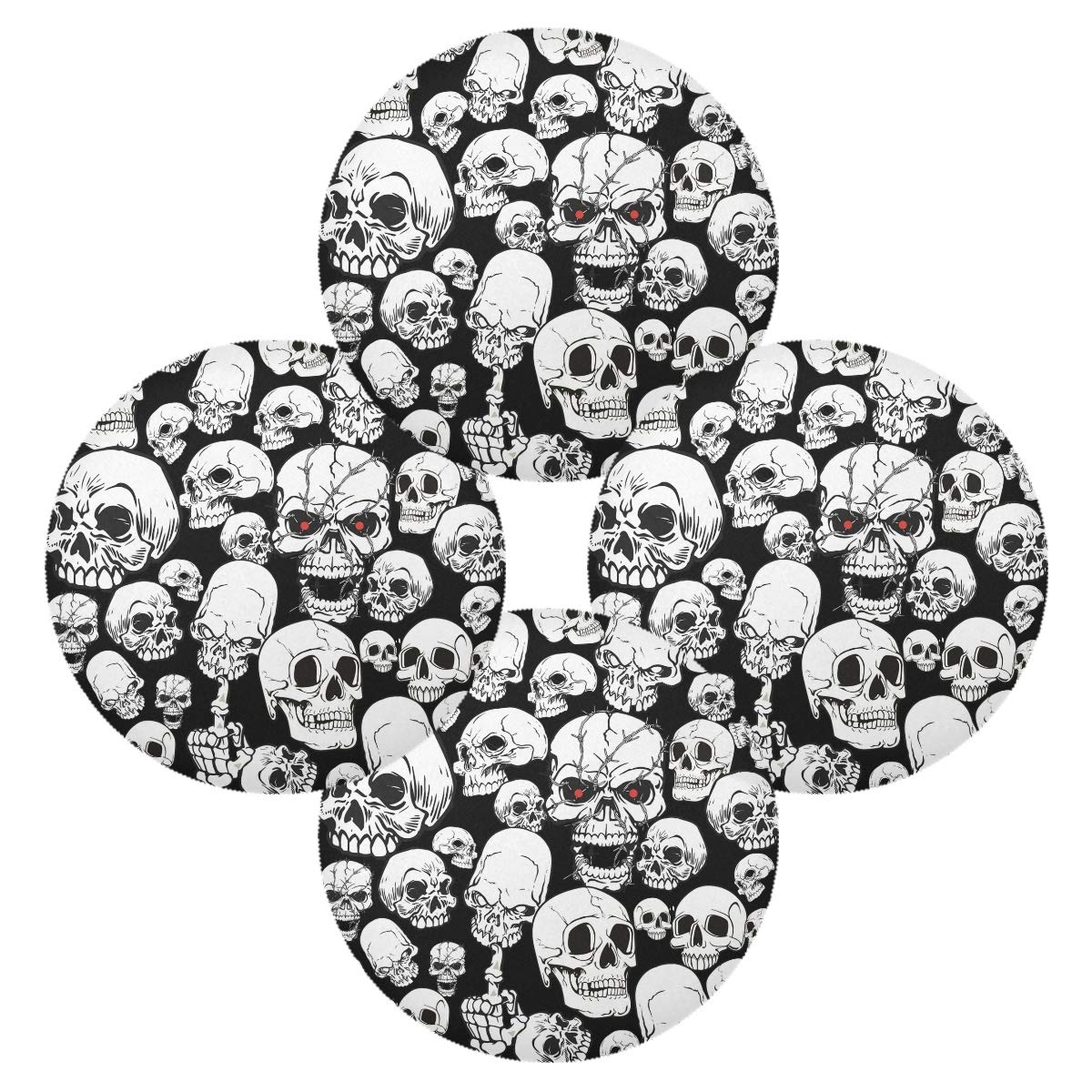 MCHIVER Horror Skull Table Placemats, Non-Slip Round 15.4 Inch, Set of 6, Perfect for Halloween and Gothic Themed Parties, Kitchen and Dining Room Use