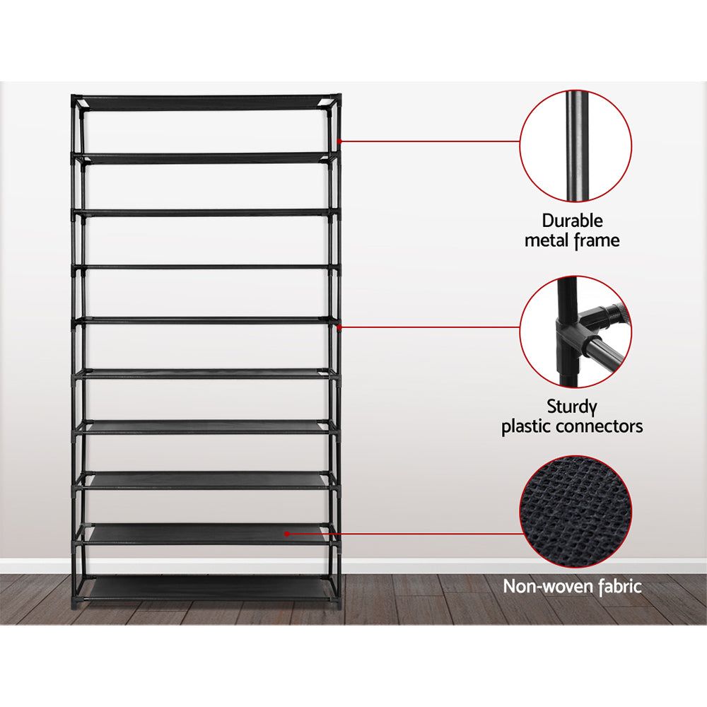 10-Tier Stackable Shoe Rack Organizer - Space Saving Black Shoe Storage for Closet, Entryway & Bedroom - Holds 30-40 Pairs of Shoes