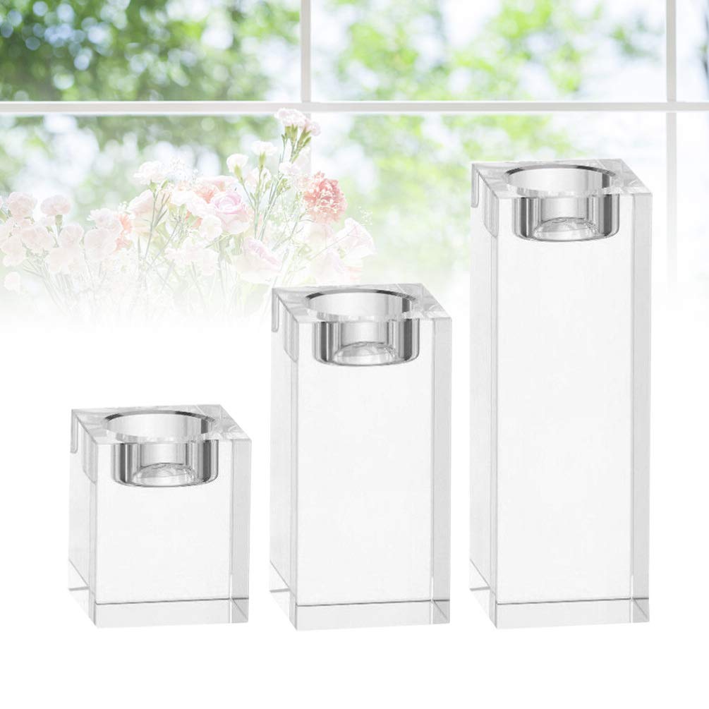 Elegant Hemoton Square Glass Crystal Candle Holders - Set of 2 Modern Candlesticks for Wedding, Home Decor & European Style Tealight Displays - Perfect for Centerpieces, Romantic Dinners & Holiday Decorations