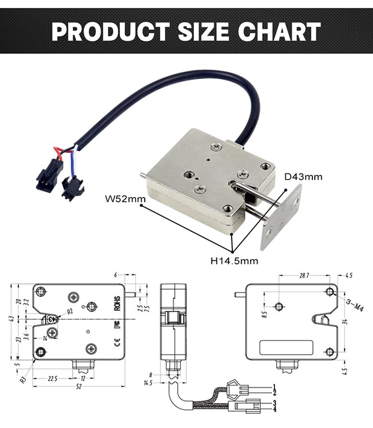 12V DC Electric Rotary Latch - Zinc Alloy Electromagnetic Cabinet Lock with Mini Bolt for Control Panel & Drawer Security | Perfect for Server Racks, Medical Equipment & Industrial Cabinets