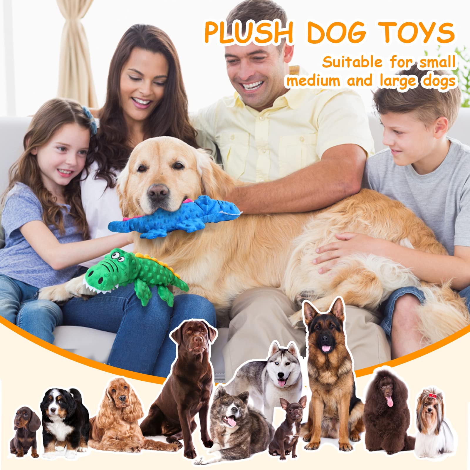 Durable Squeaky Plush Dog Toys with Crinkle Sound - Interactive Chew Toys for Puppy Teething, Small, Medium & Large Dogs - Perfect for Training, Anxiety Relief & Boredom Reduction - Ideal for Indoor Play, Outdoor Fetch & Crate Training