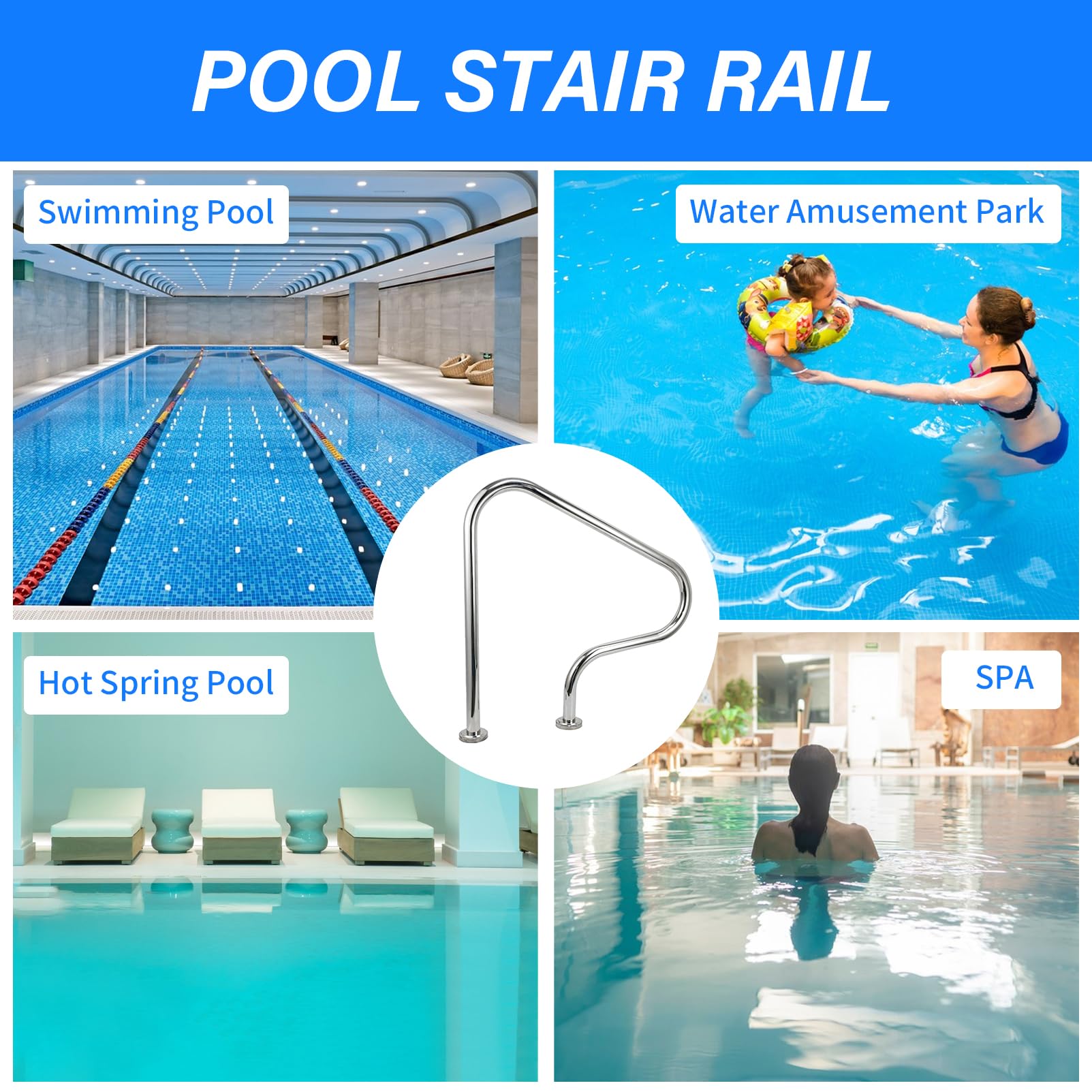 Stainless Steel Pool Handrail - Heavy Duty 304 Stainless Steel Safety Rail for In-Ground Pools | 330lbs Weight Capacity | 31.5x31.5 Inch (800x800mm) | No Pre-Embedding Required with Expansion Screws Included | Perfect for Pool Safety, Elderly Assistance & ADA Compliance