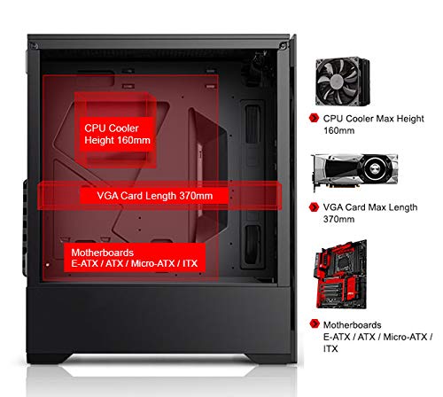 Bgears b-Voguish Gaming PC Case - ATX Mid Tower with Tempered Glass, USB 3.0 Ports, Supports E-ATX/ATX/mATX/ITX Motherboards (Fans Not Included) - Perfect for Gaming Rigs, Workstations & Custom PC Builds