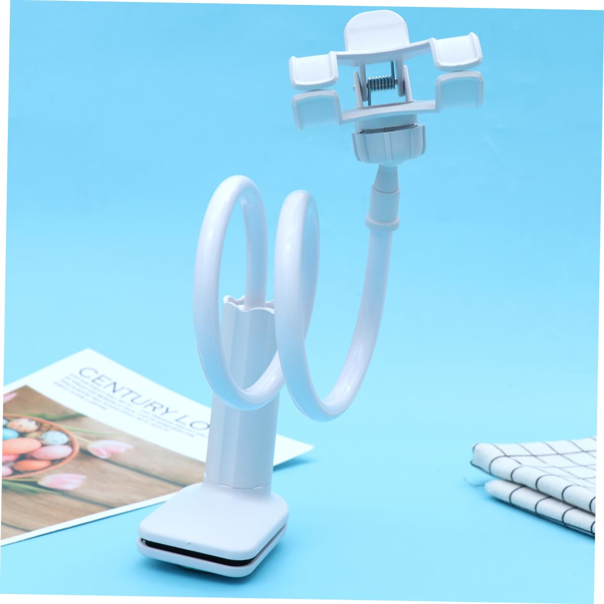 STOBOK 3pcs Car & Home Phone Holder - Spiral White Bracket Clip Stand for Secure Phone Mounting, Ideal for Driving, Cooking, and Desk Use