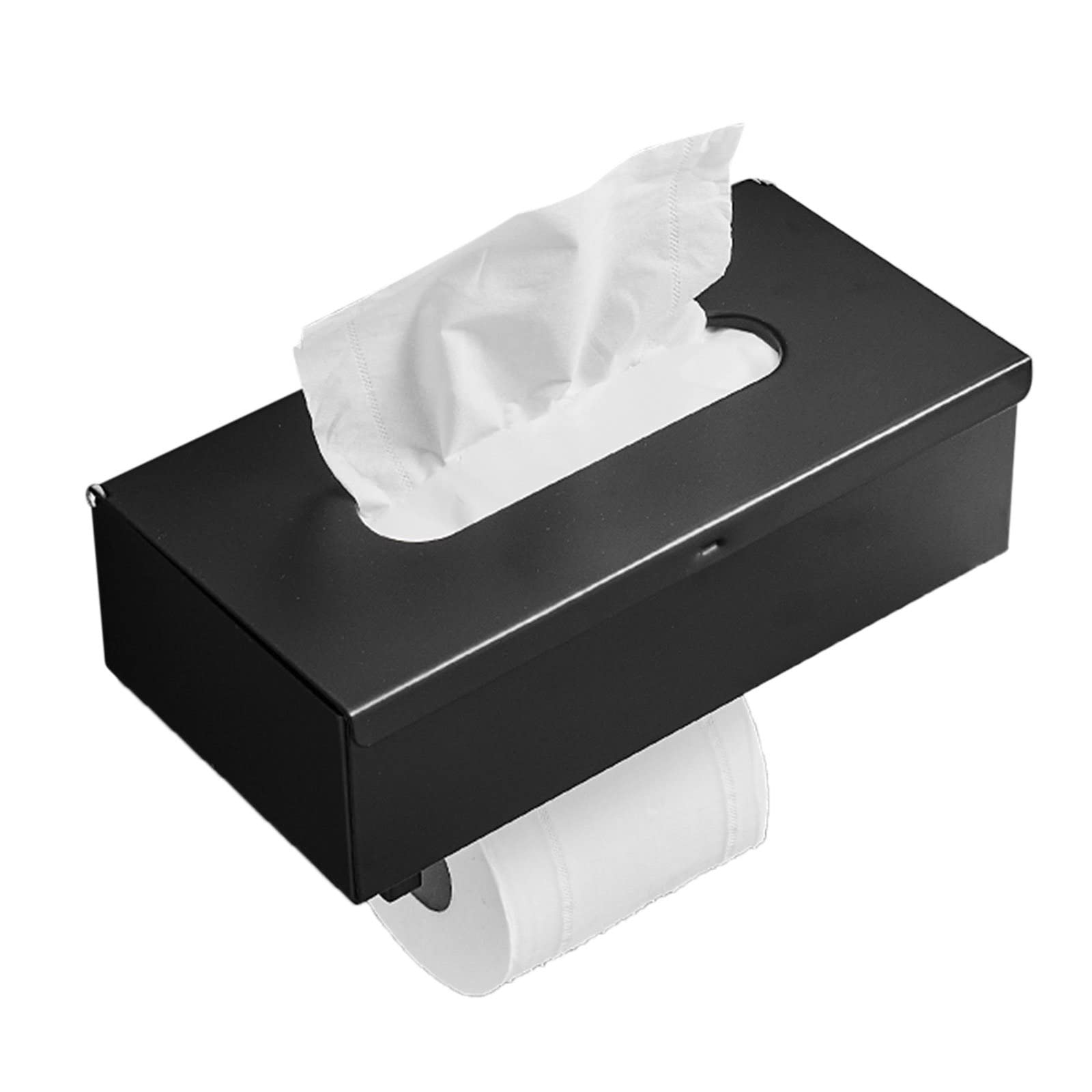 Stainless Steel No Drill Adhesive Wall Mount Toilet Paper Holder - Rustproof Bathroom & Kitchen Tissue Roll Holder for Easy Installation (Black) - Perfect for Small Spaces, Apartments, and RVs