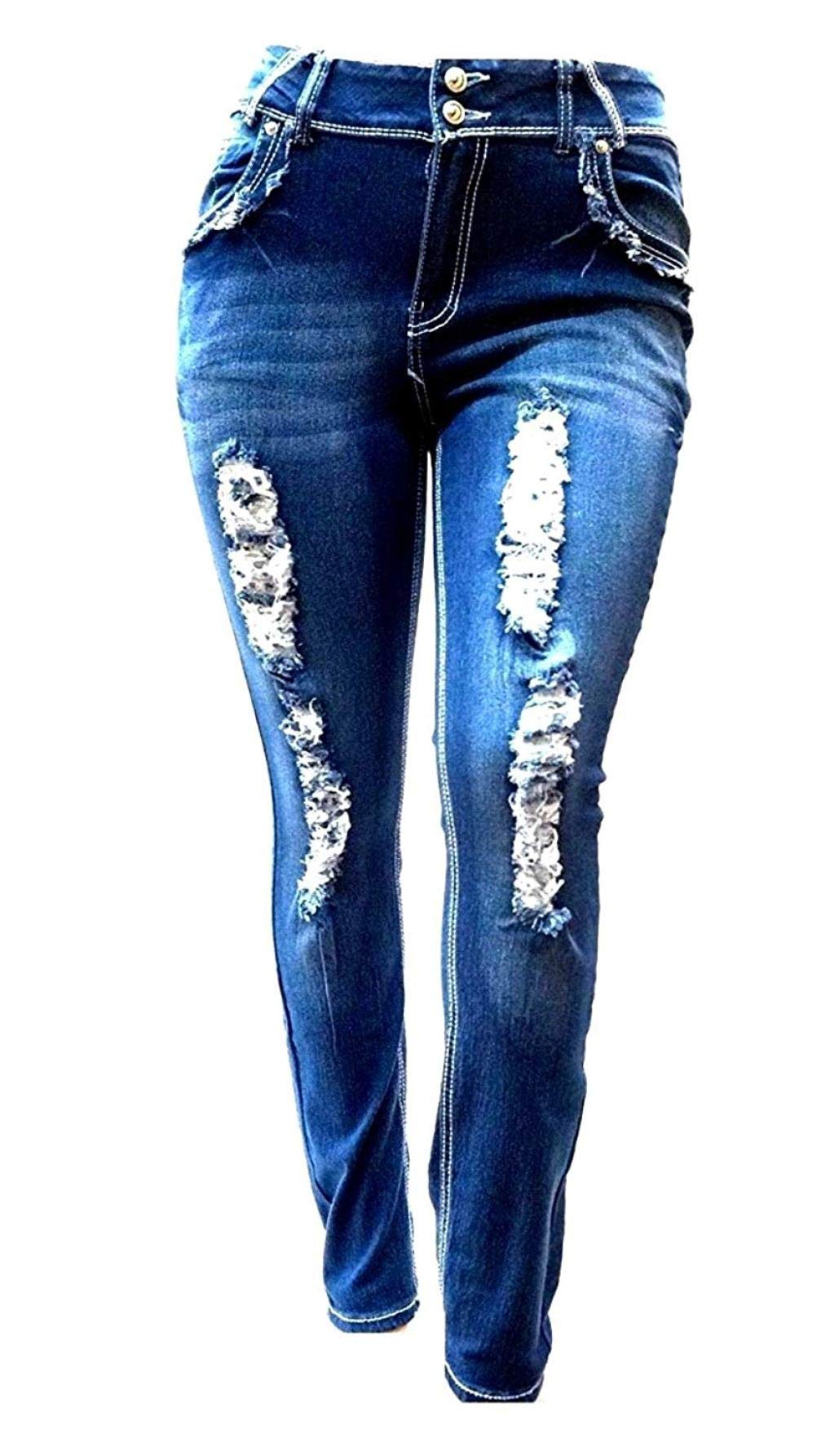 Jack David Women's Plus Size Stretch Skinny Jeans - Ripped Distressed Denim Pants for Casual Wear & Everyday Outfits