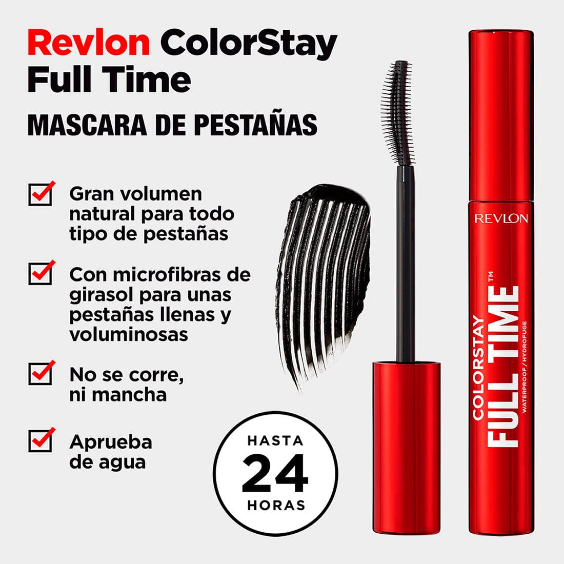 Revlon ColorStay Full Time Waterproof Mascara - Blackest Black 7.5ml - Long-Lasting Volumizing & Lengthening Mascara for Day & Night Wear