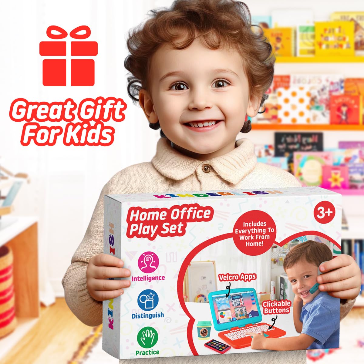 Kids Pretend Play Workstation Set - Toy Office Play Set with Fake Laptop, Toy Phone, Coffee Cup & Headset for Toddlers Ages 3+ | Perfect for Imaginative Play, Role Playing & Early Learning Development