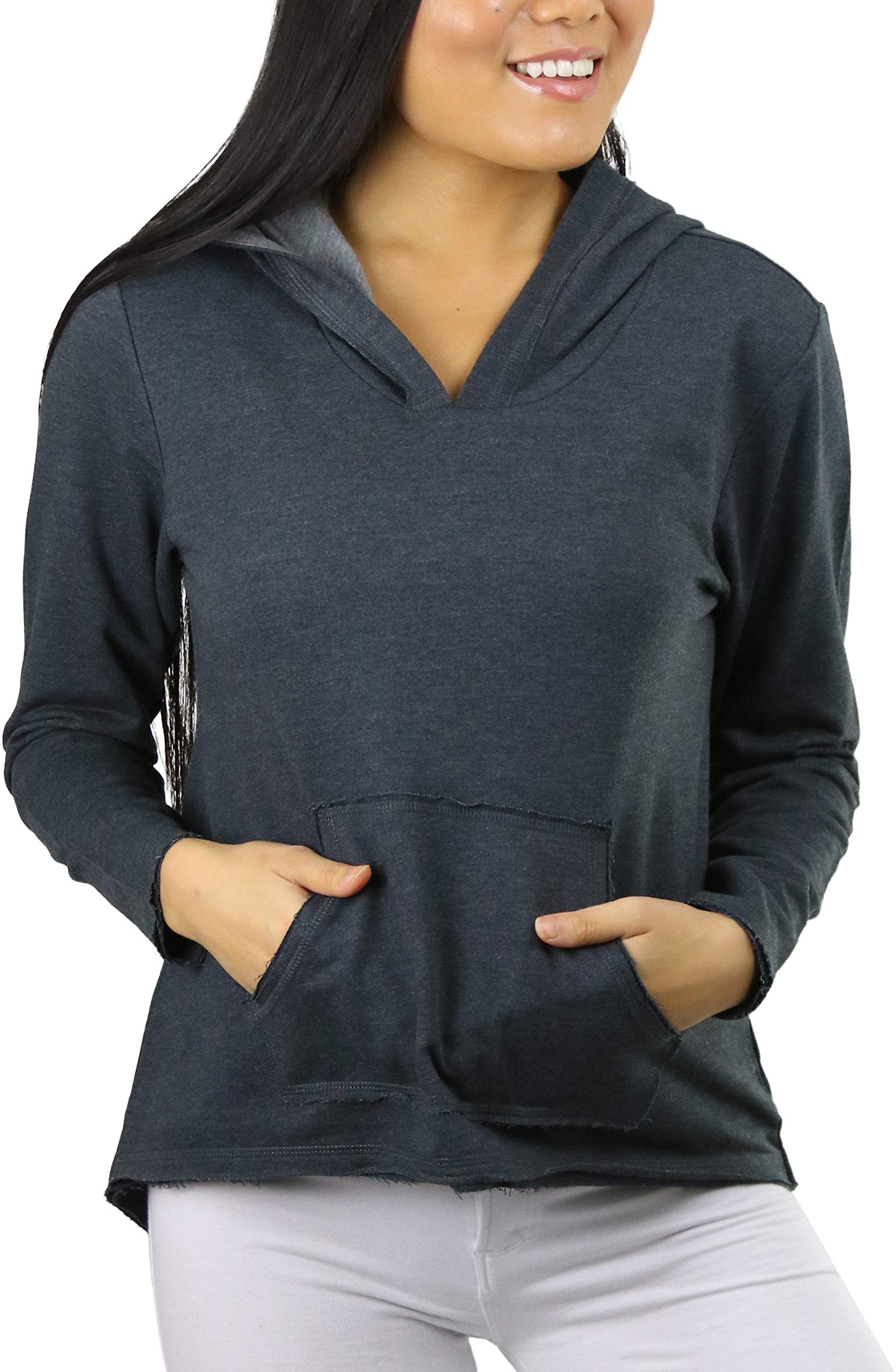 ToBeInStyle Women's Cotton Long Sleeve V-Neck Raw Edge Relaxed Fit Hoodie | Casual Loungewear & Streetwear for Everyday Comfort