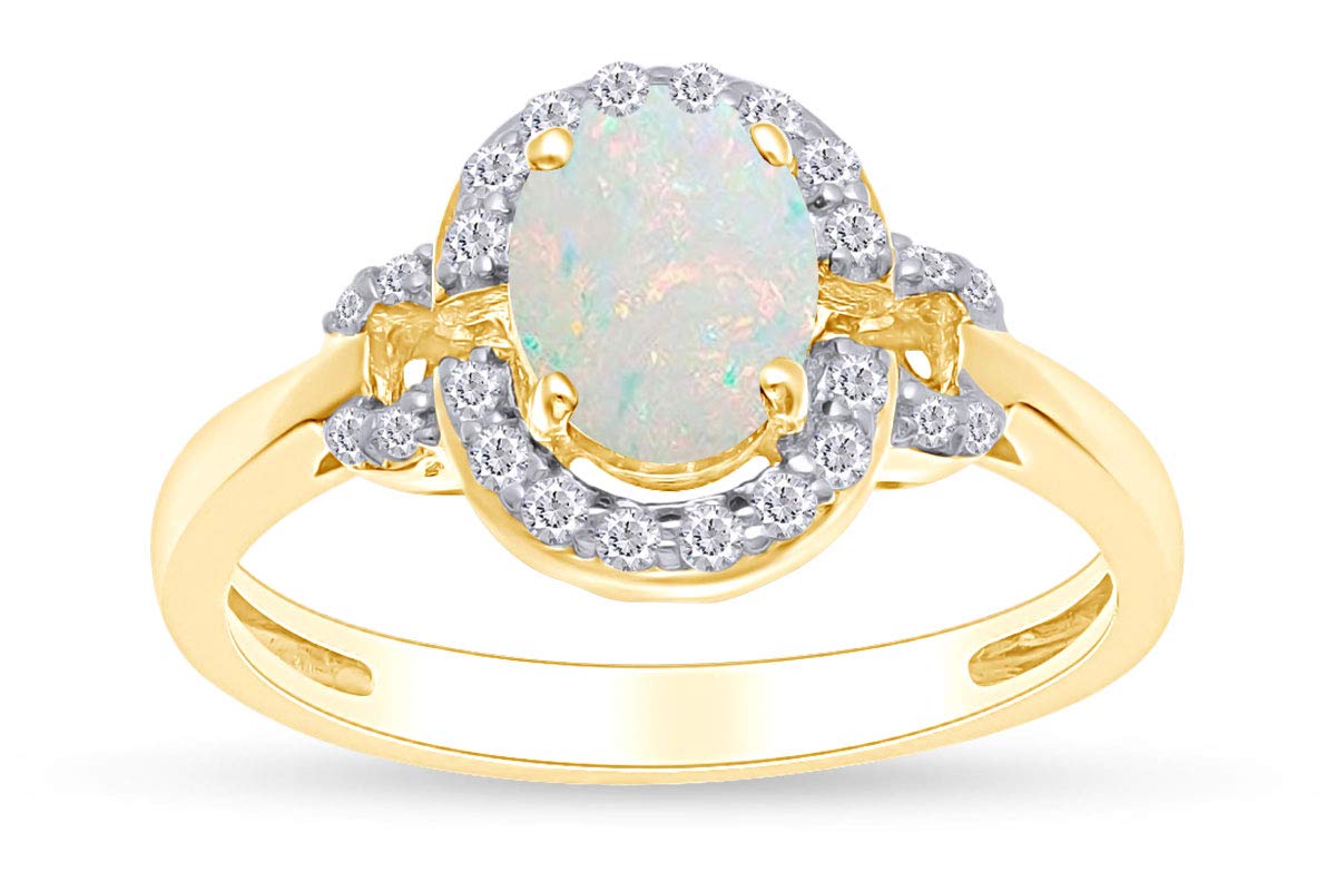 Affy Oval Cut Lab-Created Opal & Simulated White Sapphire Halo Engagement Ring - 14K Gold Over Sterling Silver - Perfect for Proposals, Anniversaries & Special Occasions