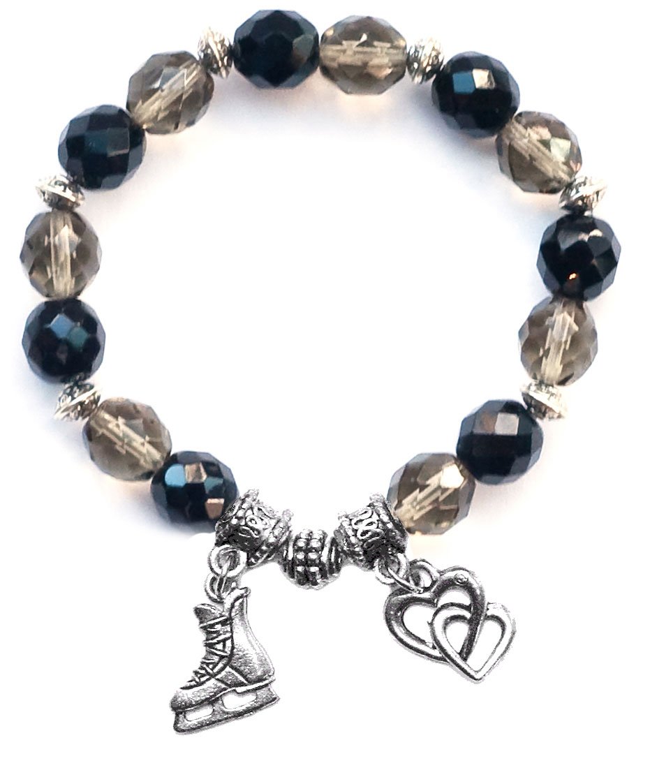 Girls Hockey Bracelet - Team Colors Black & Grey | Adjustable Hockey Skate Charm Bracelet for Players & Fans | Perfect for Games, Practice & Hockey Gifts