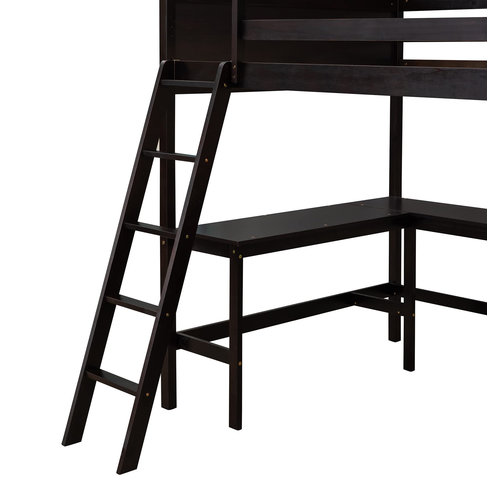 Full Size Loft Bed with Desk & Shelves - Sturdy Wooden Loft Bed with Storage for Kids, Teens & Adults - Espresso Finish - Perfect for Small Bedrooms, Dorms & Studio Apartments