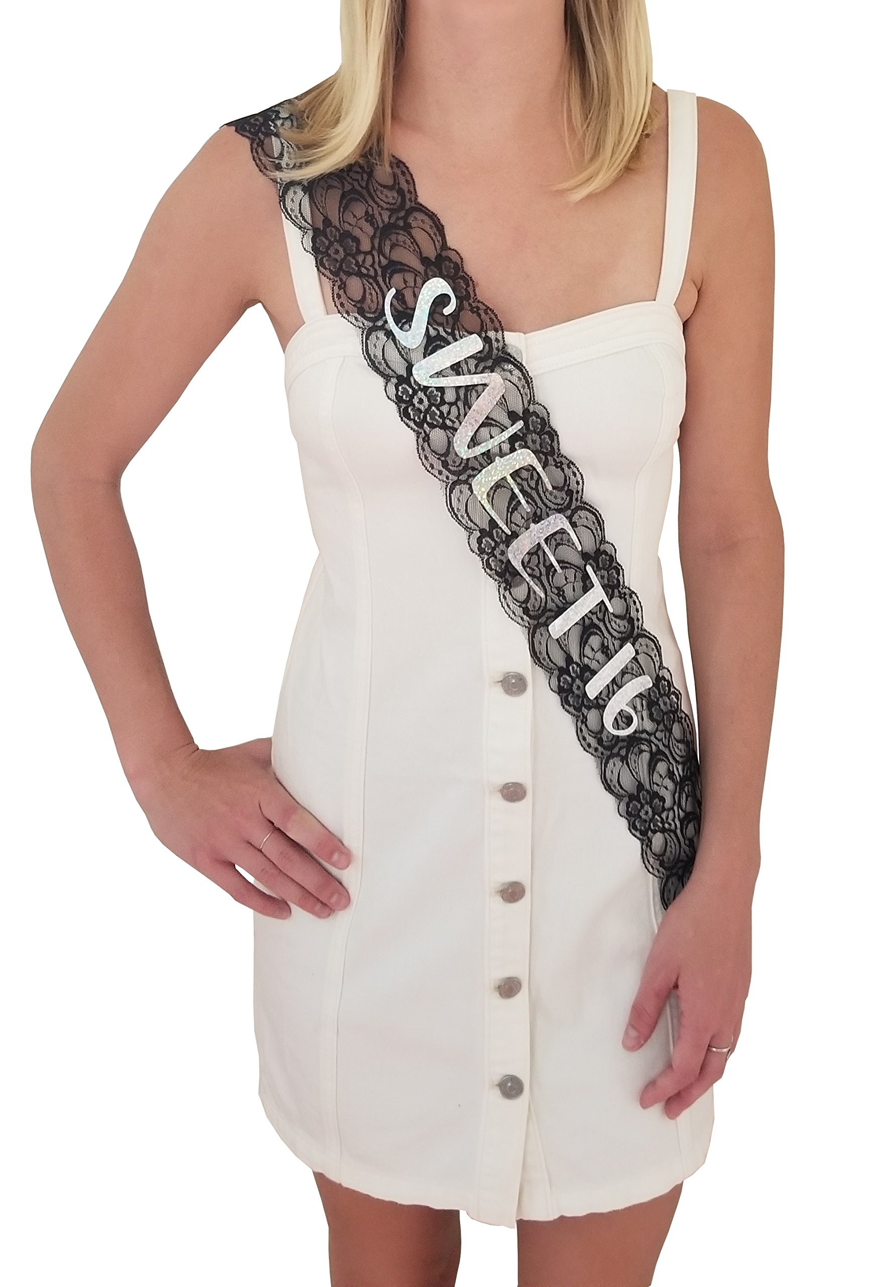 Sweet 16 Lace Sash for 16th Birthday Party - Elegant Black Birthday Party Favor & Decoration - Perfect for Quinceañera, Sweet 16 Celebrations & Special Occasions